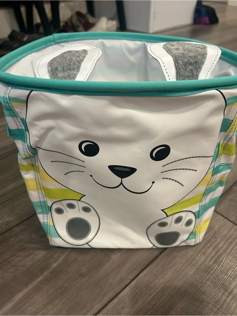 thirty-one White, Teal & Pastel Striped Bunny/ Easter basket